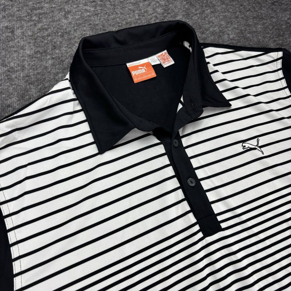 Puma Men’s XXL Golf Polo Black White Striped Performance Dry Short Sleeve 2XL